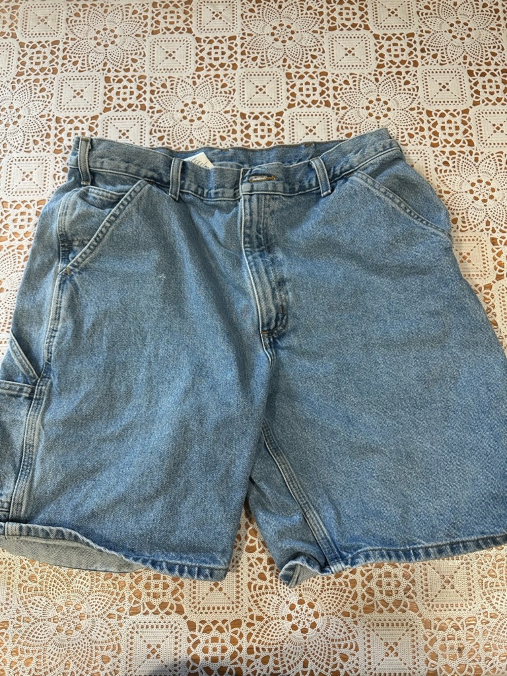 Carhartt Denim Carpenter Shorts Mens 36 Light Wash Workwear Utility Distressed